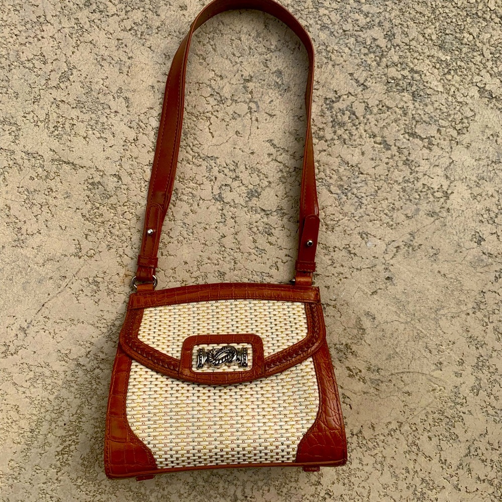 M.C. Handbag . New brown with beige and colorful stitches